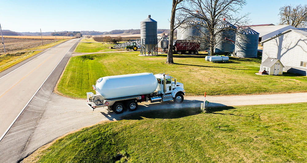 Propane truck on a farm driveway