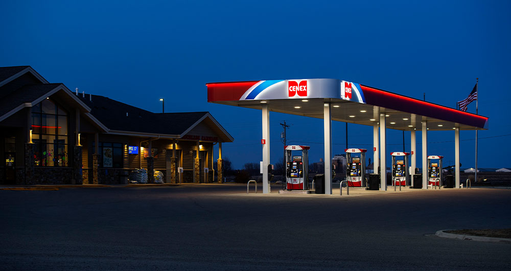 Cenex gas pumps at night